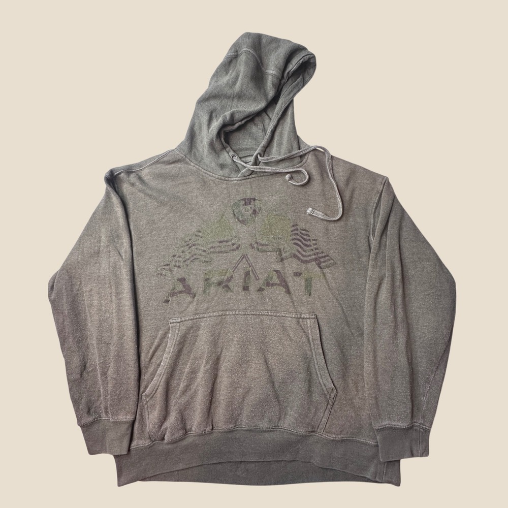 Ariat Hoodie Mens XL Basic Hoodie Swtshrt Olive Green Camo Logo Graphic GOOD